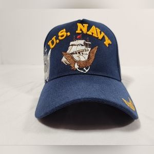 United States Navy Triple Logo Adult Hat Cap Adjustable Hook & Loop Blue